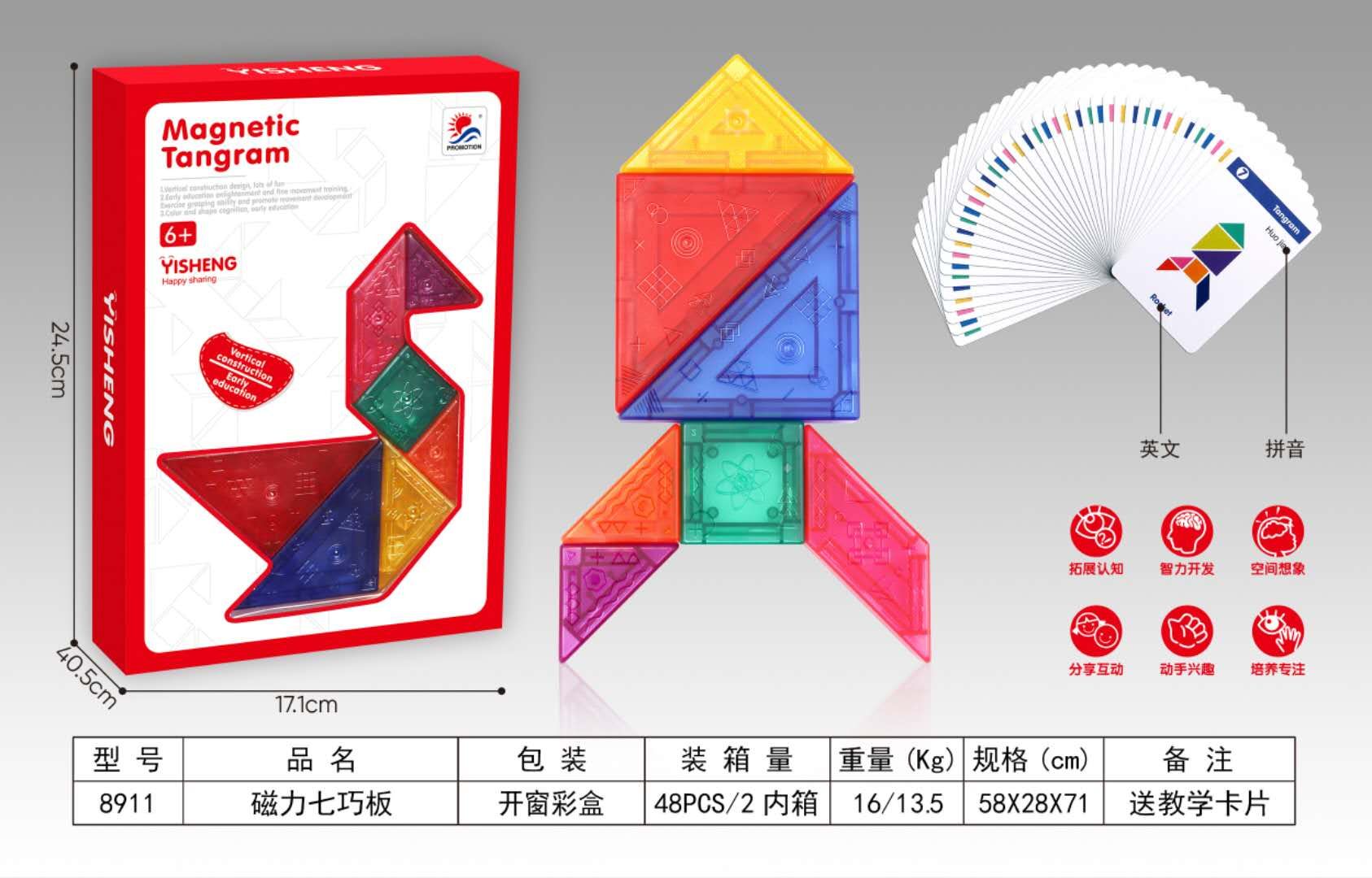 立体高强磁 磁力七巧板 产品2公分厚度 培养孩子动手能力 送教学卡片 益智玩具 一件48盒详情图2