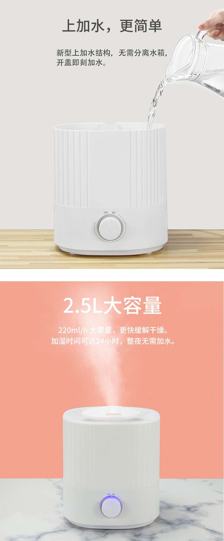 厂家直销质量保证新款上加水七彩夜灯加湿器产品图
