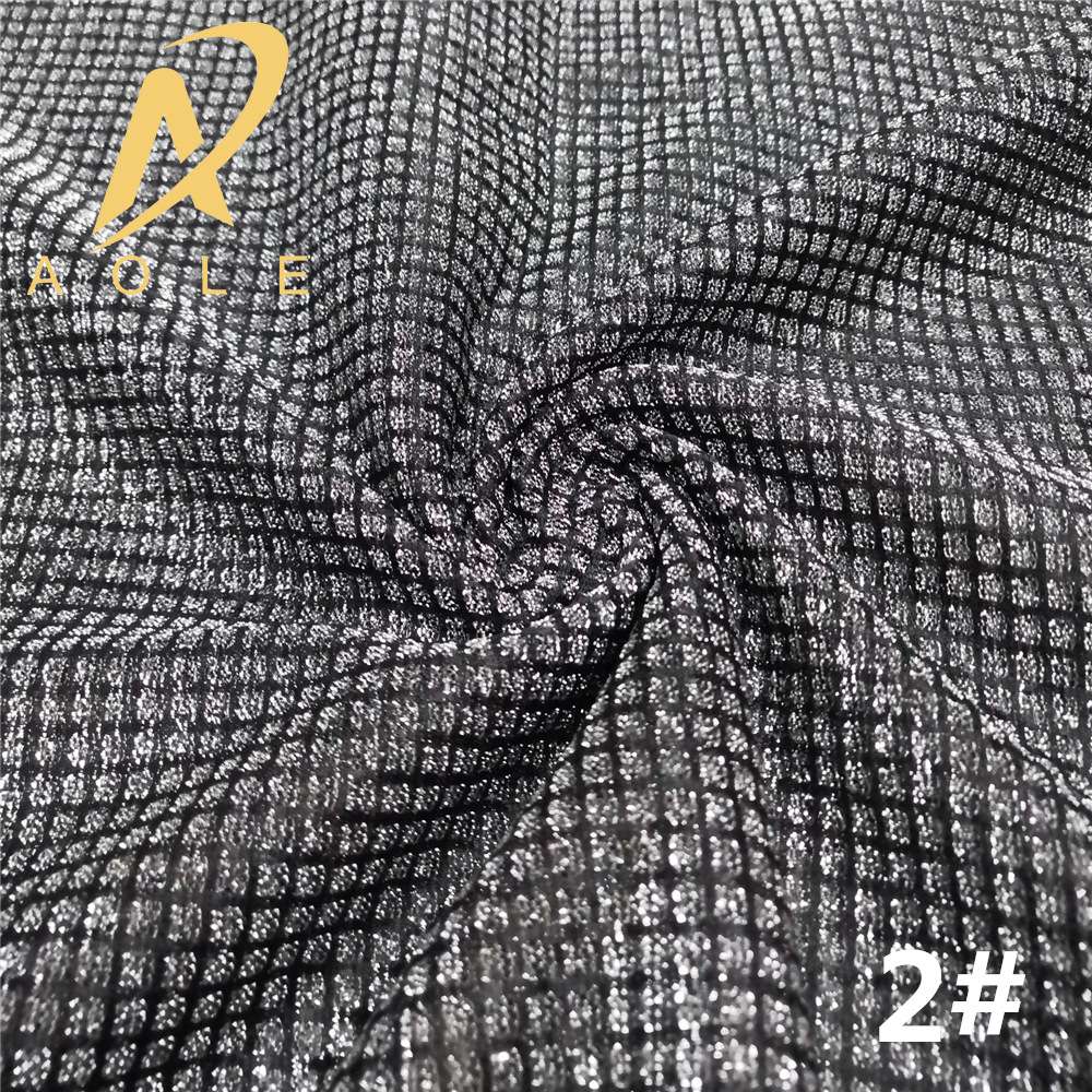 Factory direct sales of glittering checkered mesh fabric, iriered silk, gold and silver silk fabric for clothing, skirts and scarves details Picture