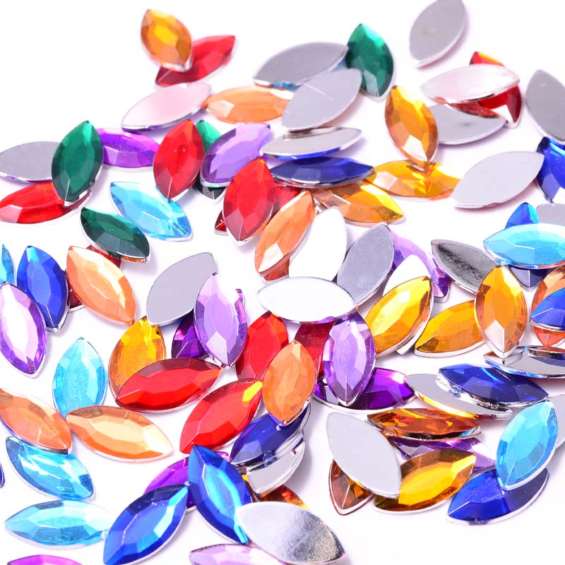 Wholesale jewelry accessories, acrylic diamond, clothing, shoes, hats, decorative materials, transparent colored flat bottom, flat horse eye, domestic plastic stone, PC7*15 flat horse eye diamond stickers Item Picture