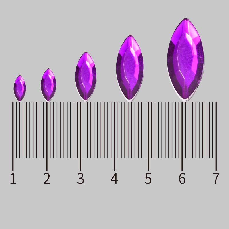 Wholesale jewelry accessories, acrylic diamond, clothing, shoes, hats, decorative materials, transparent colored flat bottom, flat horse eye, domestic plastic stone, PC7*15 flat horse eye diamond stickers Application Scenario