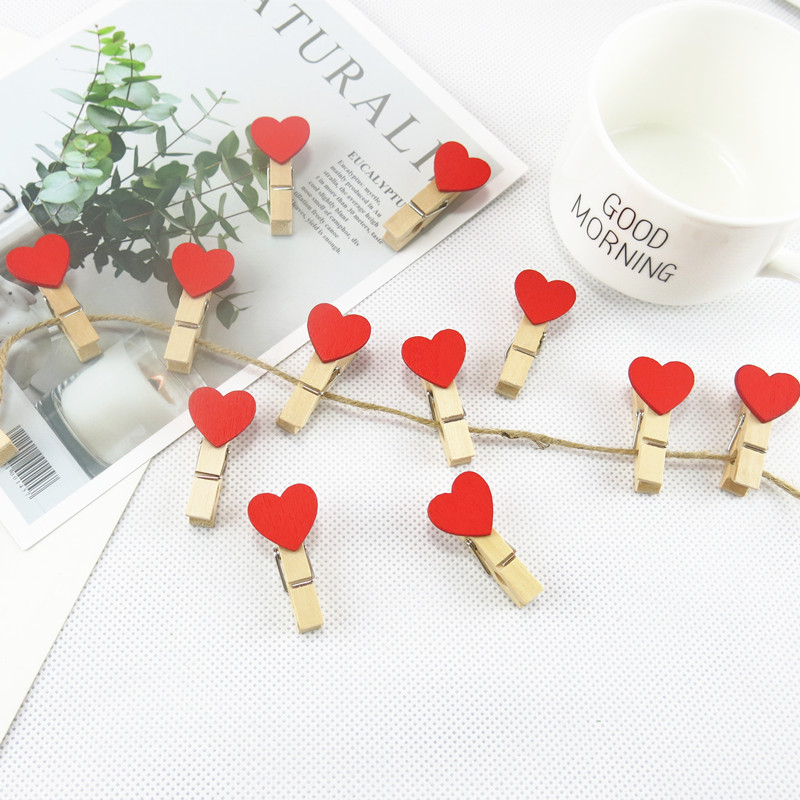 3.5cm爱心小木夹子家居装饰红色便签夹照片墙红色原木夹子细节图