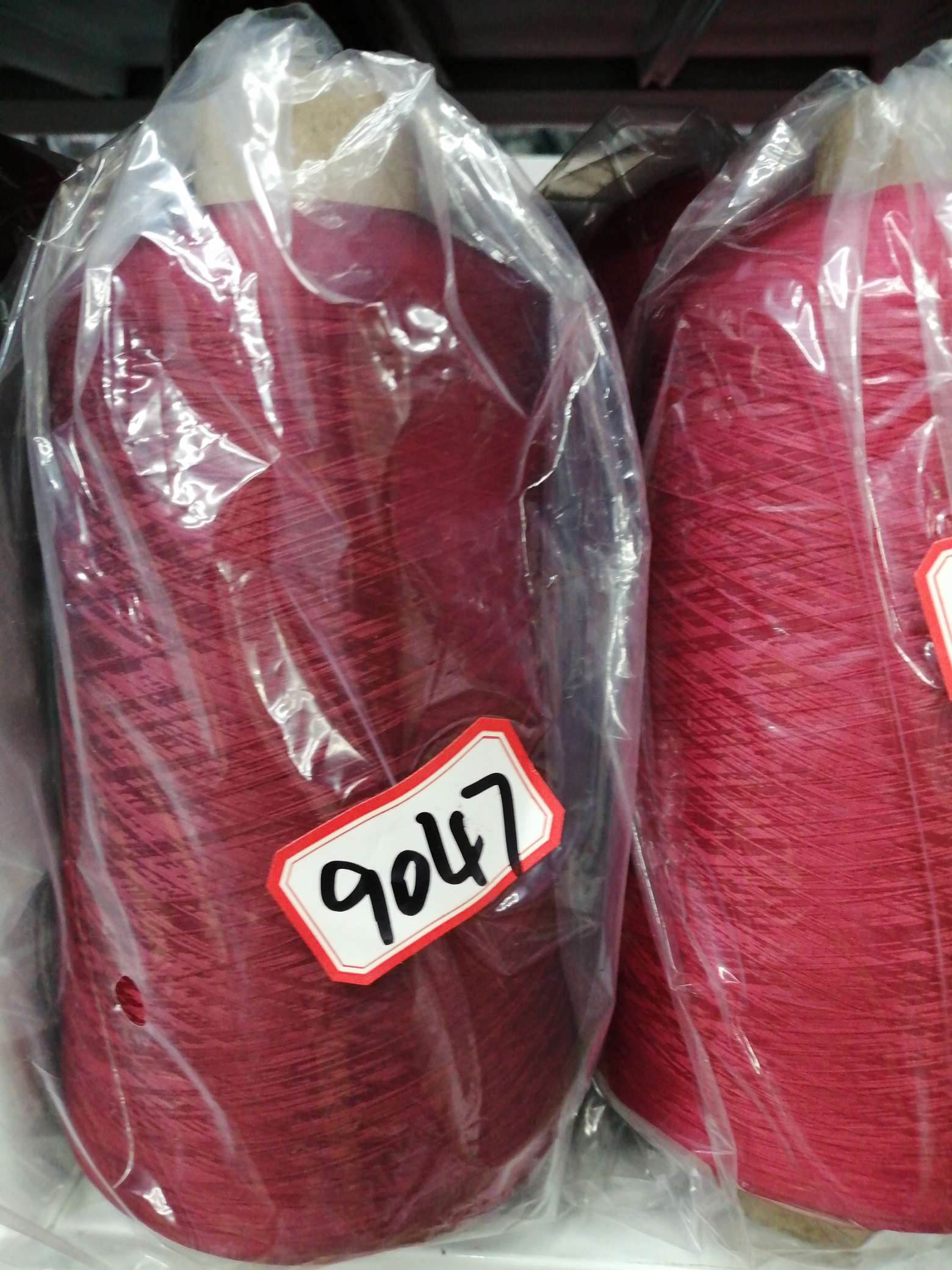 The nylon thread is deep red