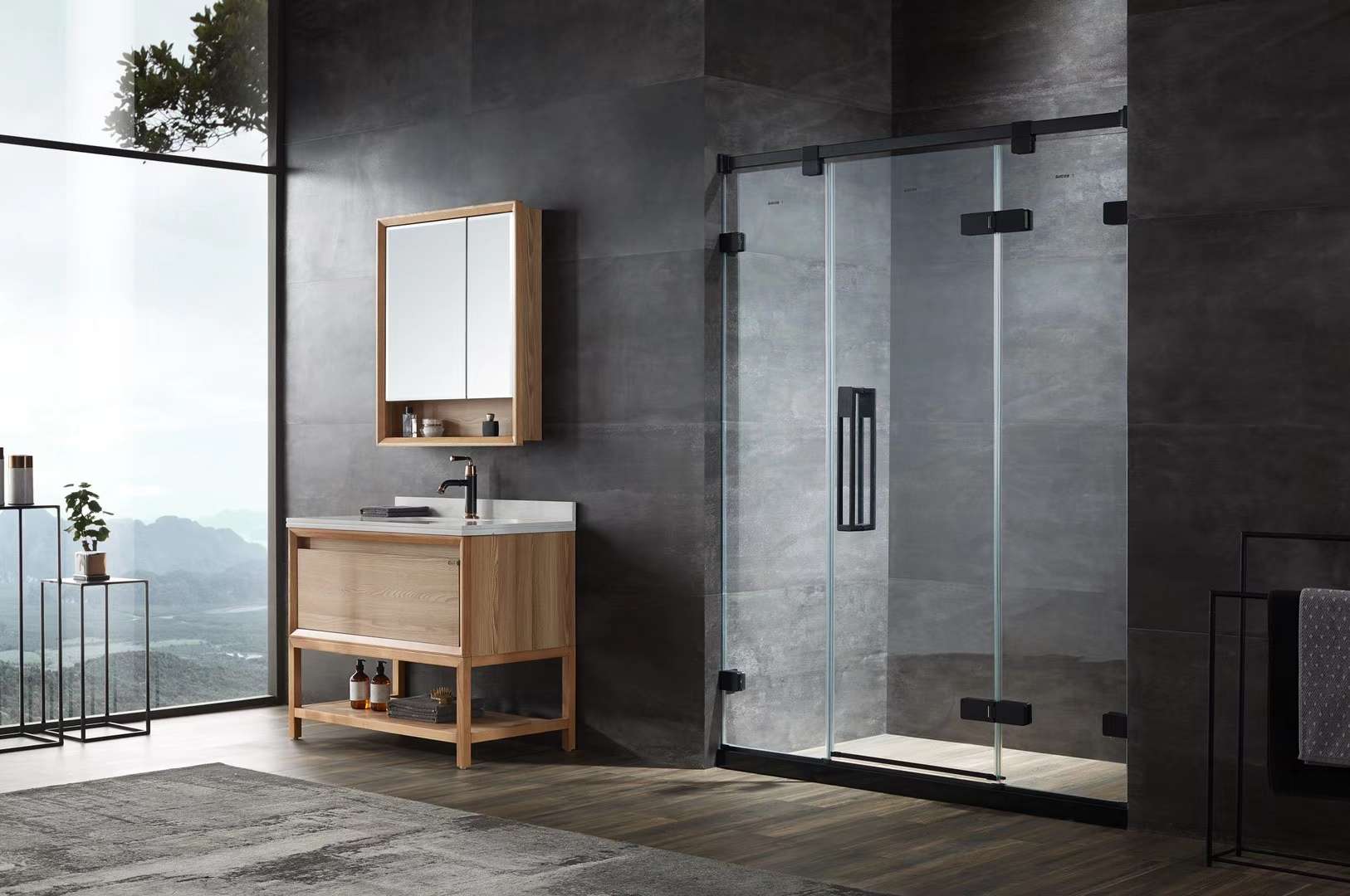 贝特超白水晶玻淋浴房34系列拉丝黑钛安全不留指纹一体化设计