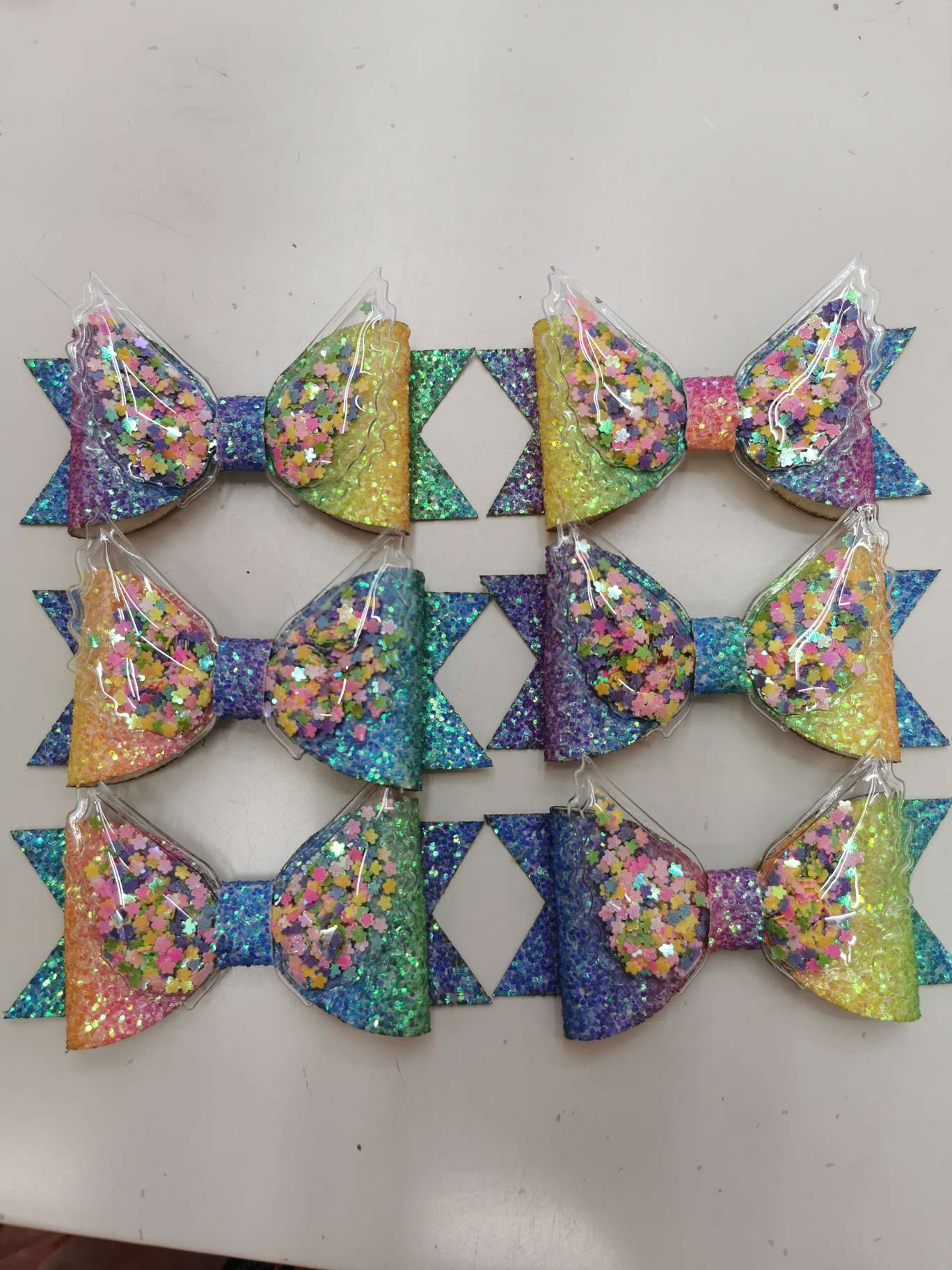 10 cm golden film seven-color and transparent air wing bow tie