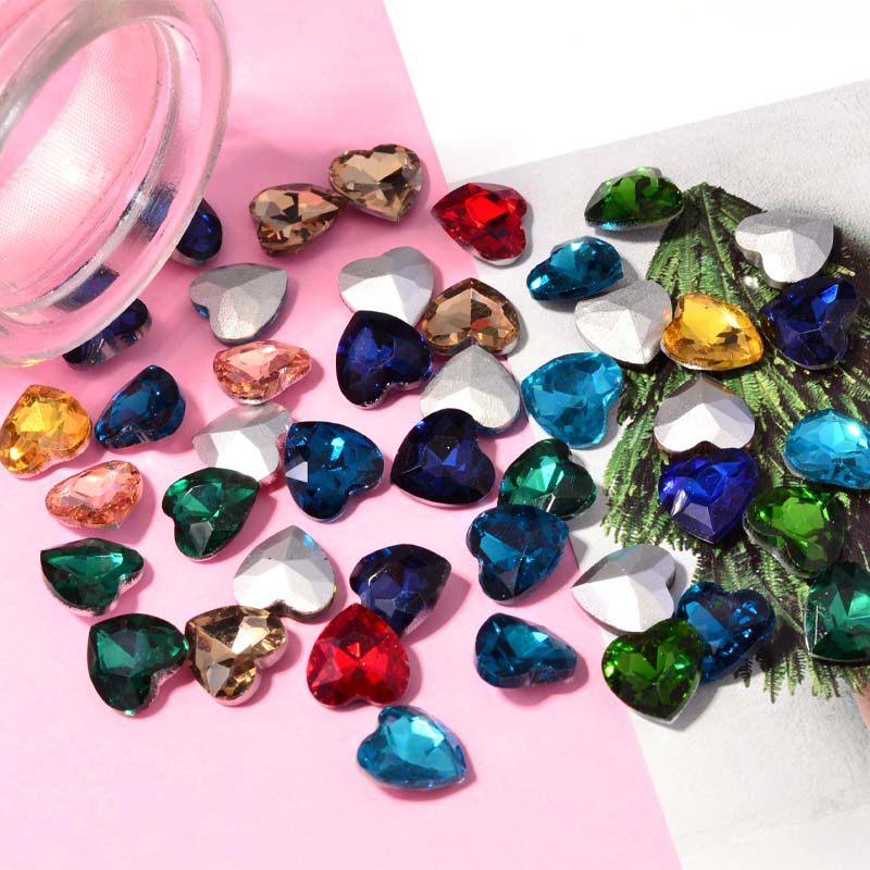 Water diamond, glass diamond, 10MM pointed-bottom heart diamond, heart-shaped diamond, crystal glass diamond, diy mobile phone sticker diamond, accessories, clothing and jewelry diamond