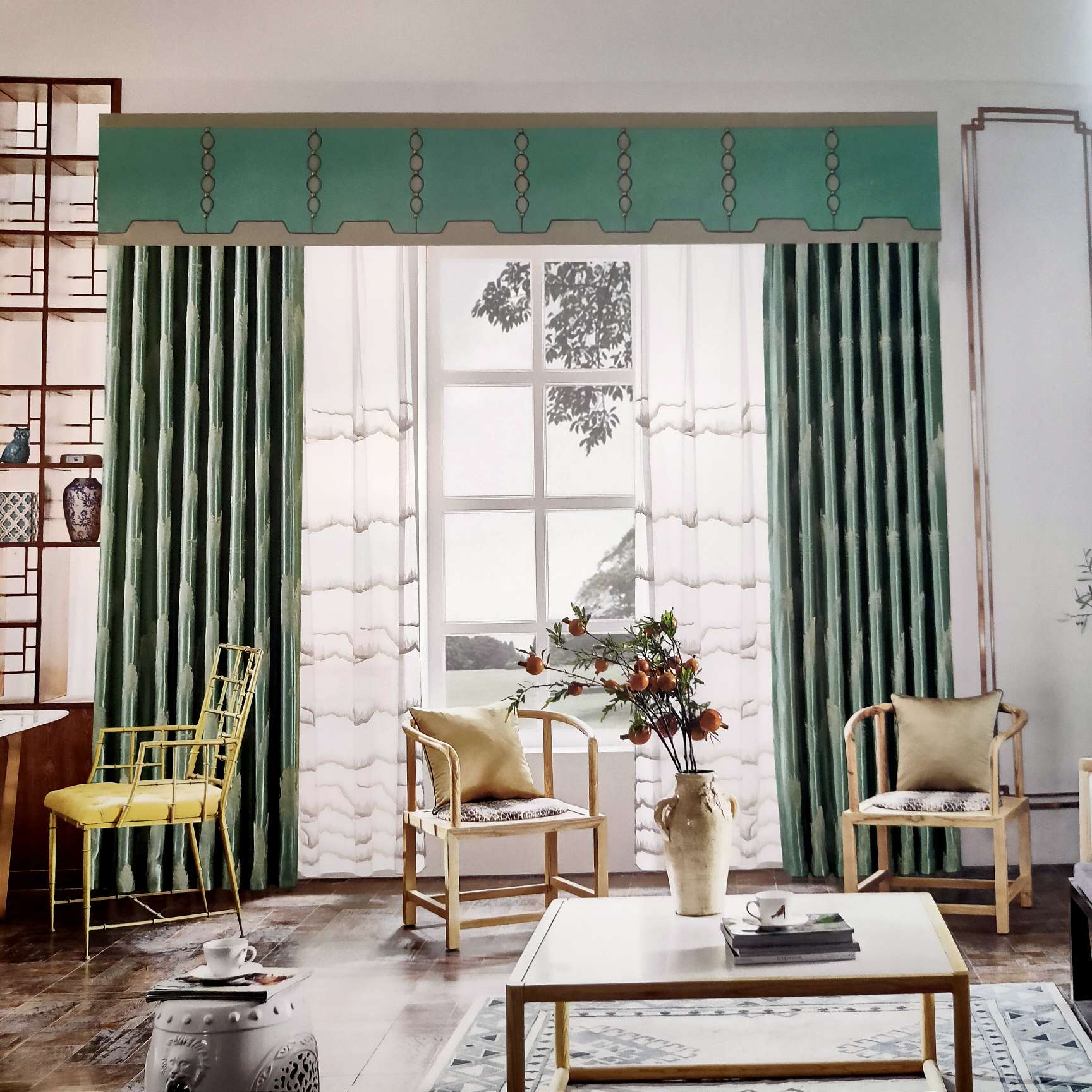 French light luxury series curtain high-end high precision jacquard classic green & grey blue without curtain inside 4m thumbnail