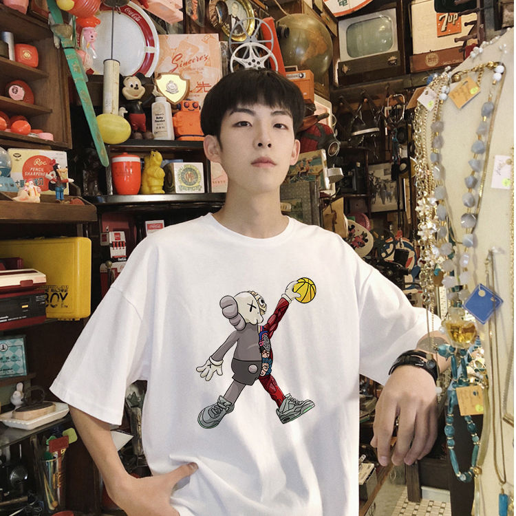 Fashionable men's short-sleeved T-shirt, trendy extra-wide summer new pure cotton round-neck half-sleeve men's top p