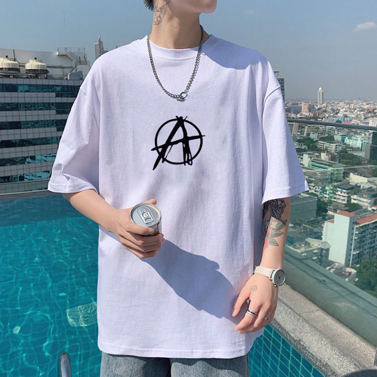 Fashionable men's short-sleeved T-shirt, trendy extra-wide summer new pure cotton round-neck half-sleeve men's top g