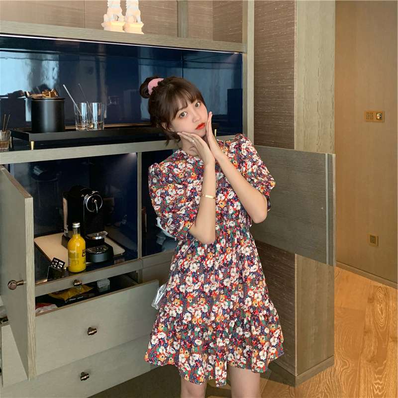 复古法式轻熟温柔风平时可穿礼服碎花连衣裙子女夏季细节图