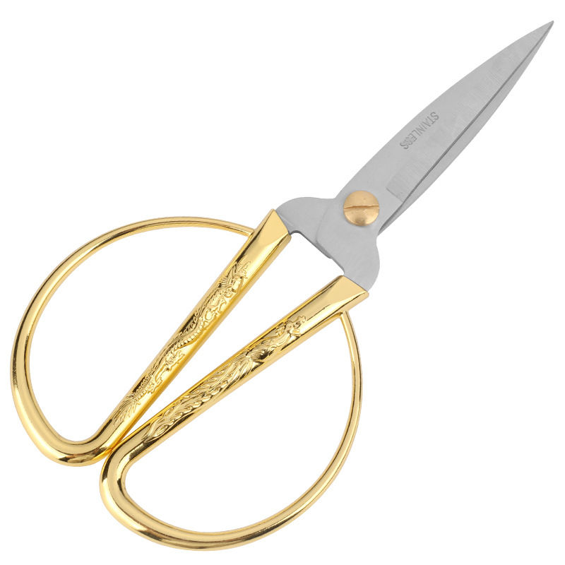 No. 1 Household scissors: Dragon and Phoenix Scissors, Auspicious Scissors, business opening scissors, stainless steel wedding retro gold Scissors, large and small size art scissors Specification image