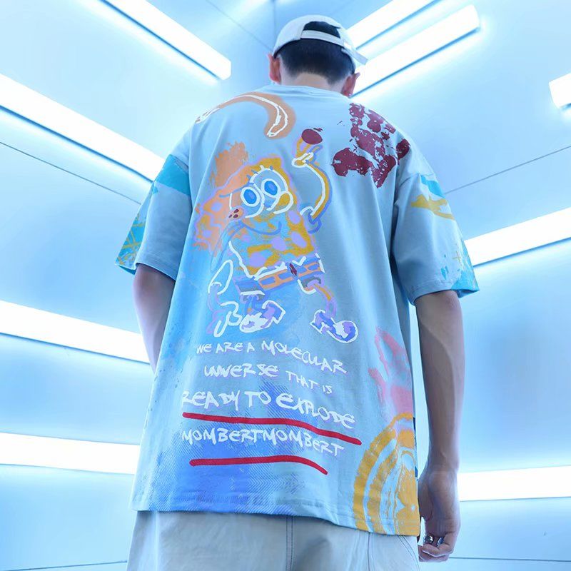 时尚男士短袖T恤   潮款   超宽夏季新款纯棉圆领半袖男装上衣x