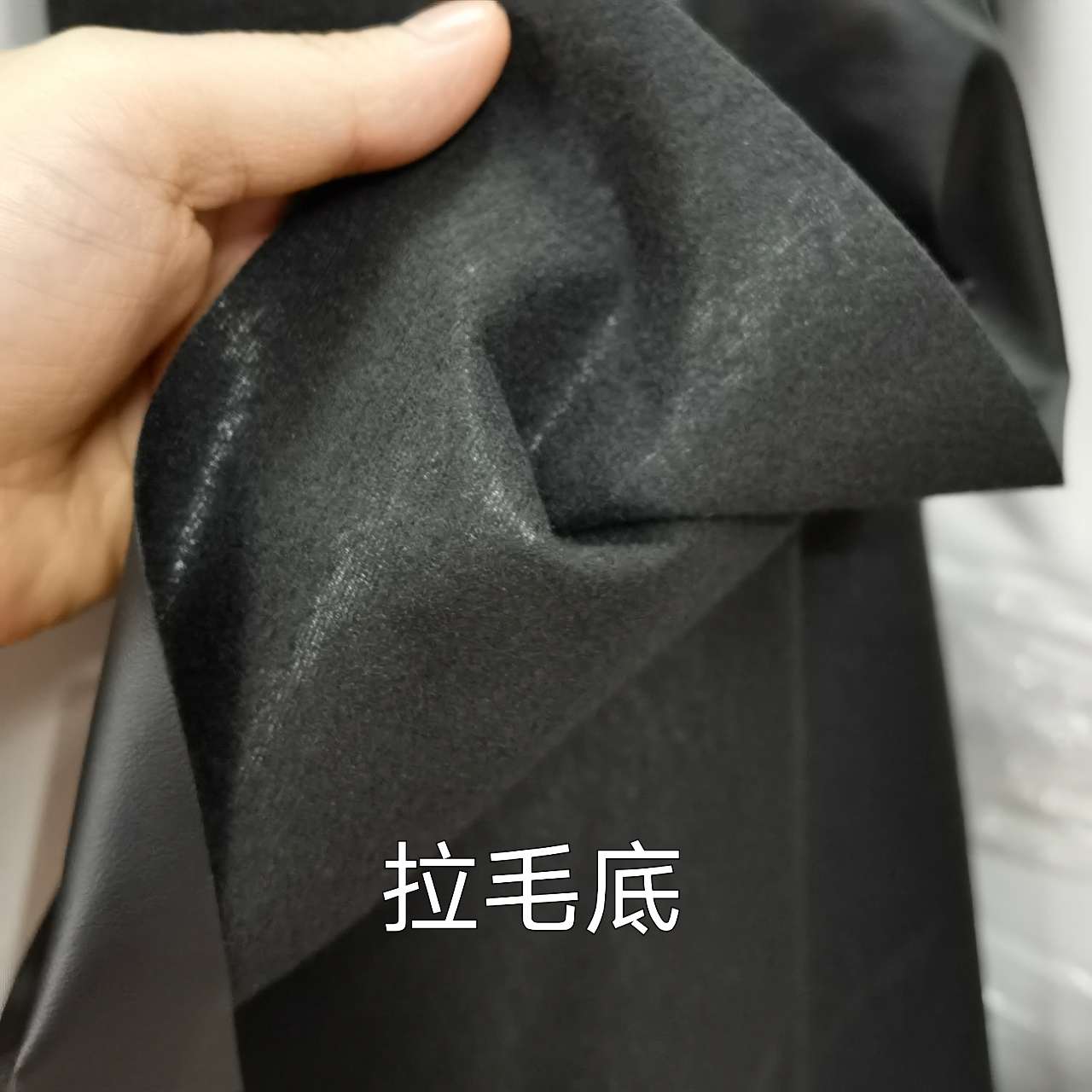 Factory direct sales of matte lambskin texture semi-PU leather fabric elastic clothing leather, black thin style details Picture