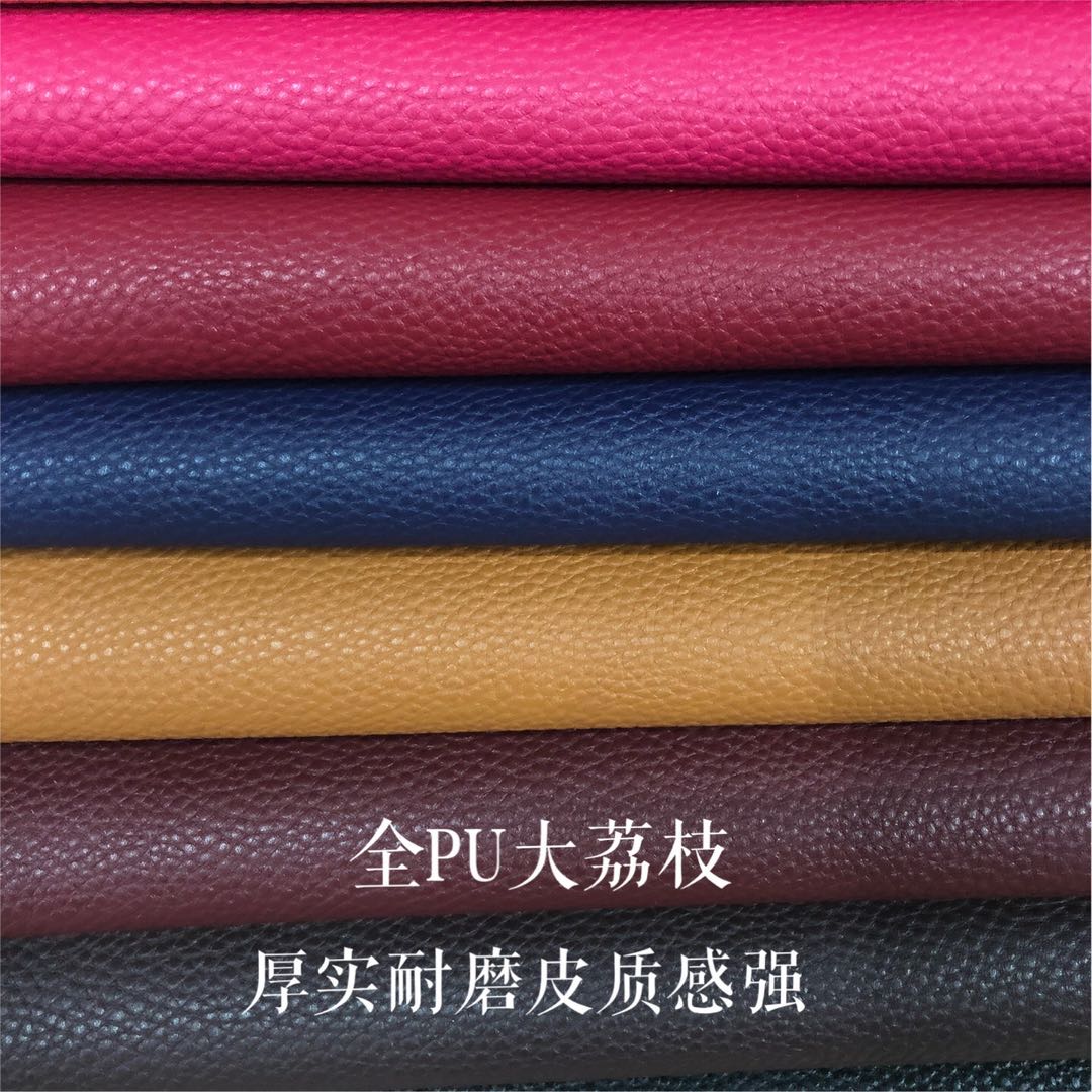 Factory direct sales of all-PU large lychee patterned leather fabric for luggage, leather and faux leather for sofas, with a soft touch details Picture