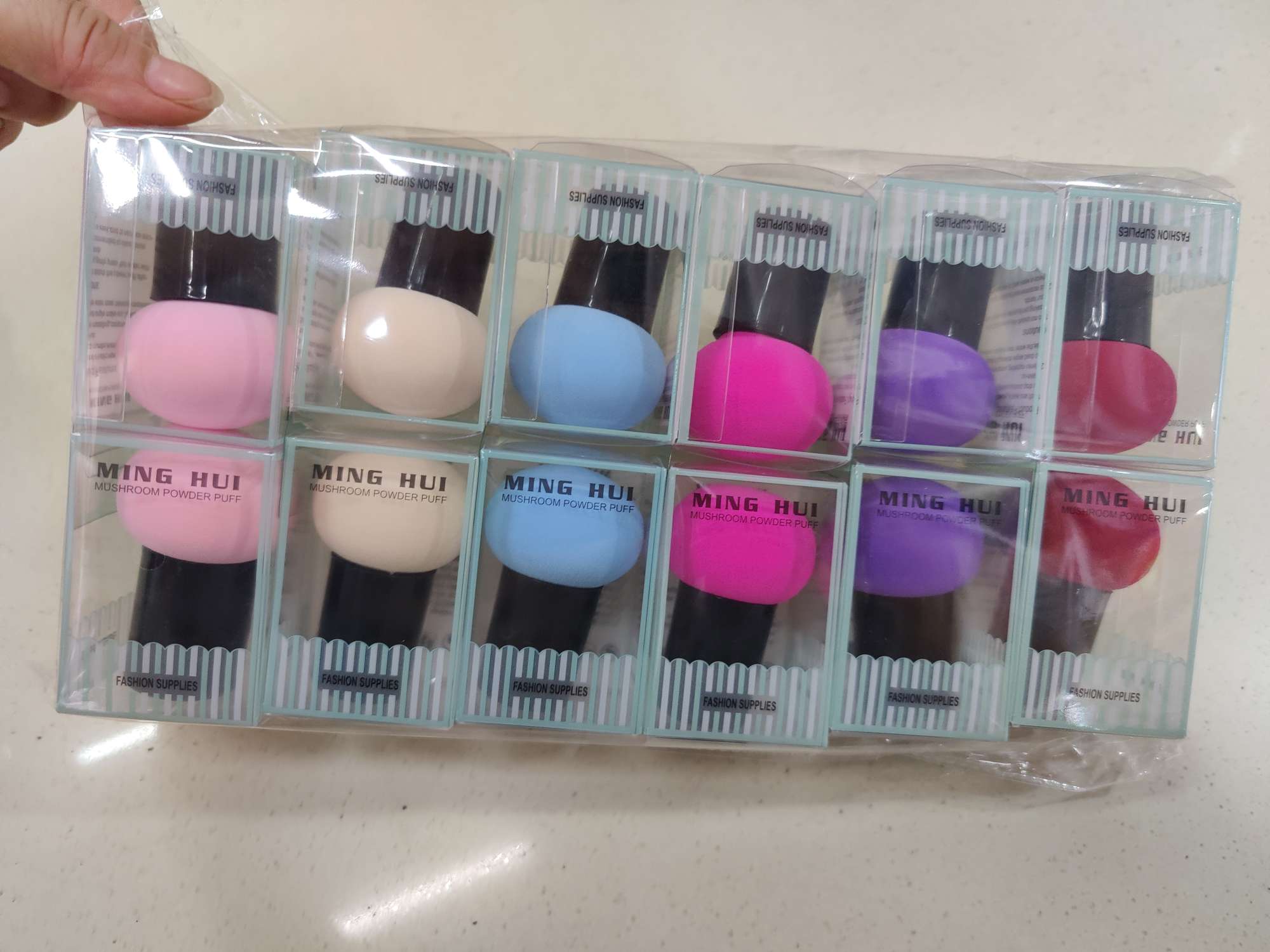 Soak water in large mixed color mushroom head powder puff with handle Specification drawing