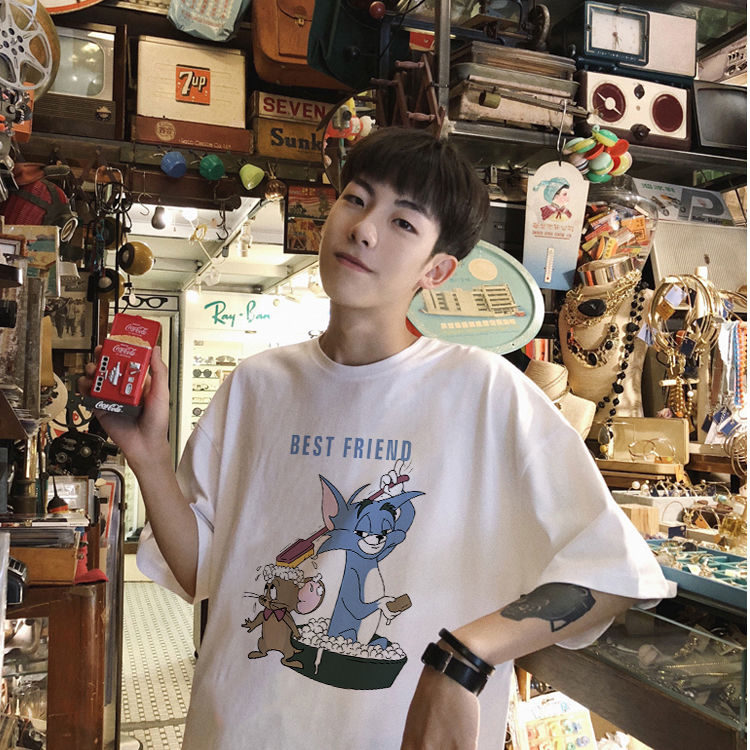 Fashionable men's short-sleeved T-shirt, trendy extra-wide summer new pure cotton round-neck half-sleeve men's top s