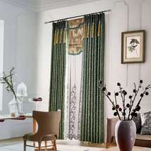 法式轻奢系列窗帘高端高精密提花墨绿色带幔窗帘4m内