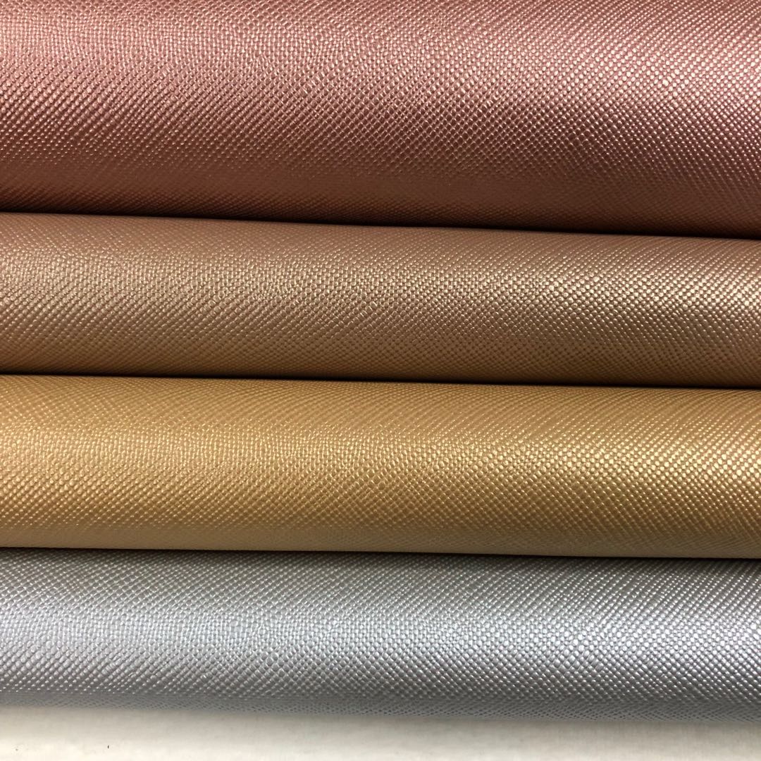 Classic small cross pattern leather fabric for luggage, pearlescent fine texture packaging box leather, pvc stationery leather Specification image