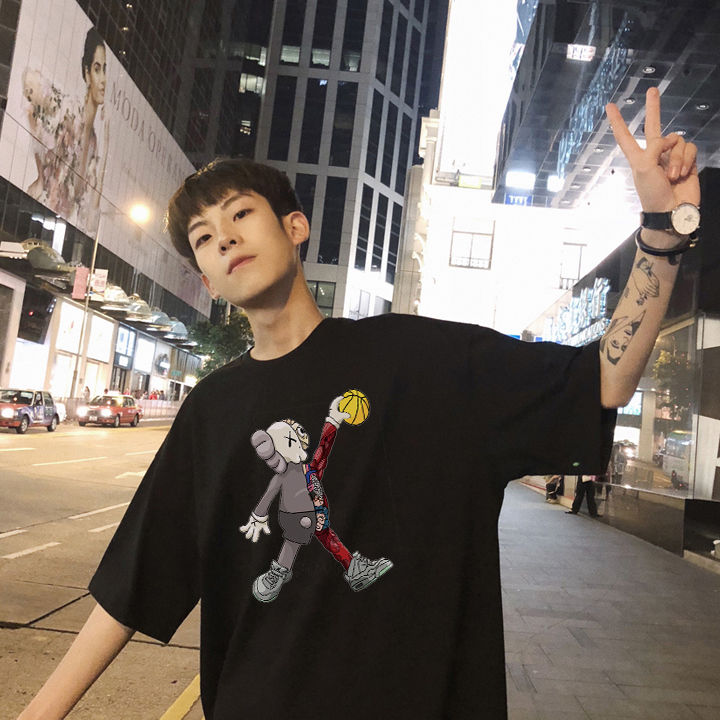Fashionable men's short-sleeved T-shirt, trendy extra-wide summer new pure cotton round-neck half-sleeve men's top u
