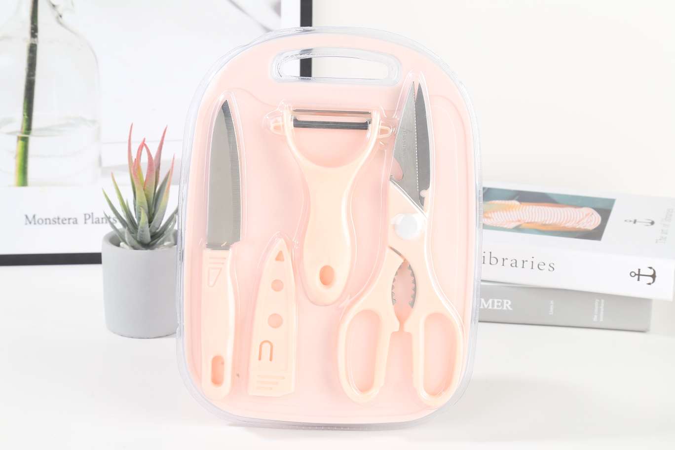 K-208 cutting board 4-piece set, stainless steel cutting knife, cutting board and chopping board set, stainless steel complete kitchen household knives, scissors and planer knife combination details Picture