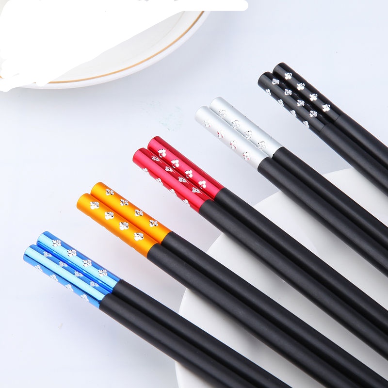 k-261 Household high-end alloy chopsticks, 1 person, 1 color, 5 pairs set, anti-slip, heat-resistant, mold-free, easy to clean, quick Specification image