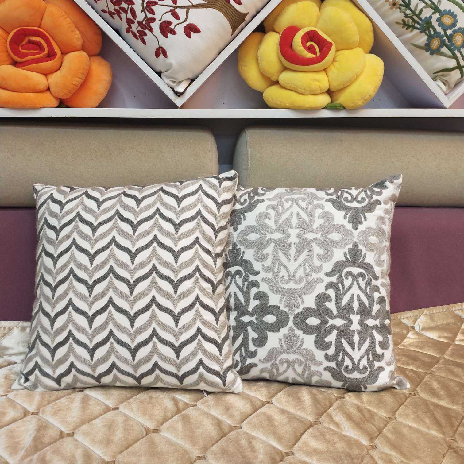 Nordic wind geometry pillow modern simple cushion cloth art sofa back of bed cotton embroidery pillow case thumbnail