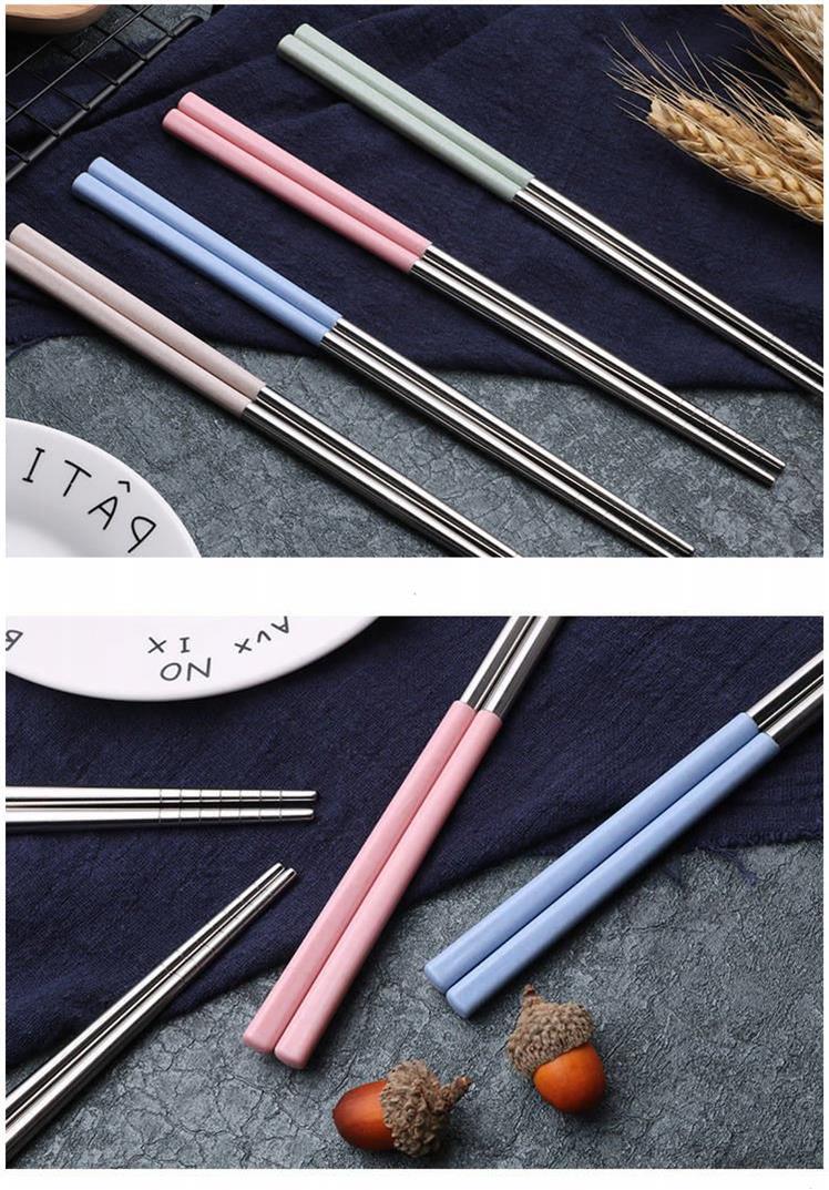 k-316 Wheat Straw 201 stainless steel Chopsticks Household Set, environmentally friendly and anti-slip 5 pairs Item Picture
