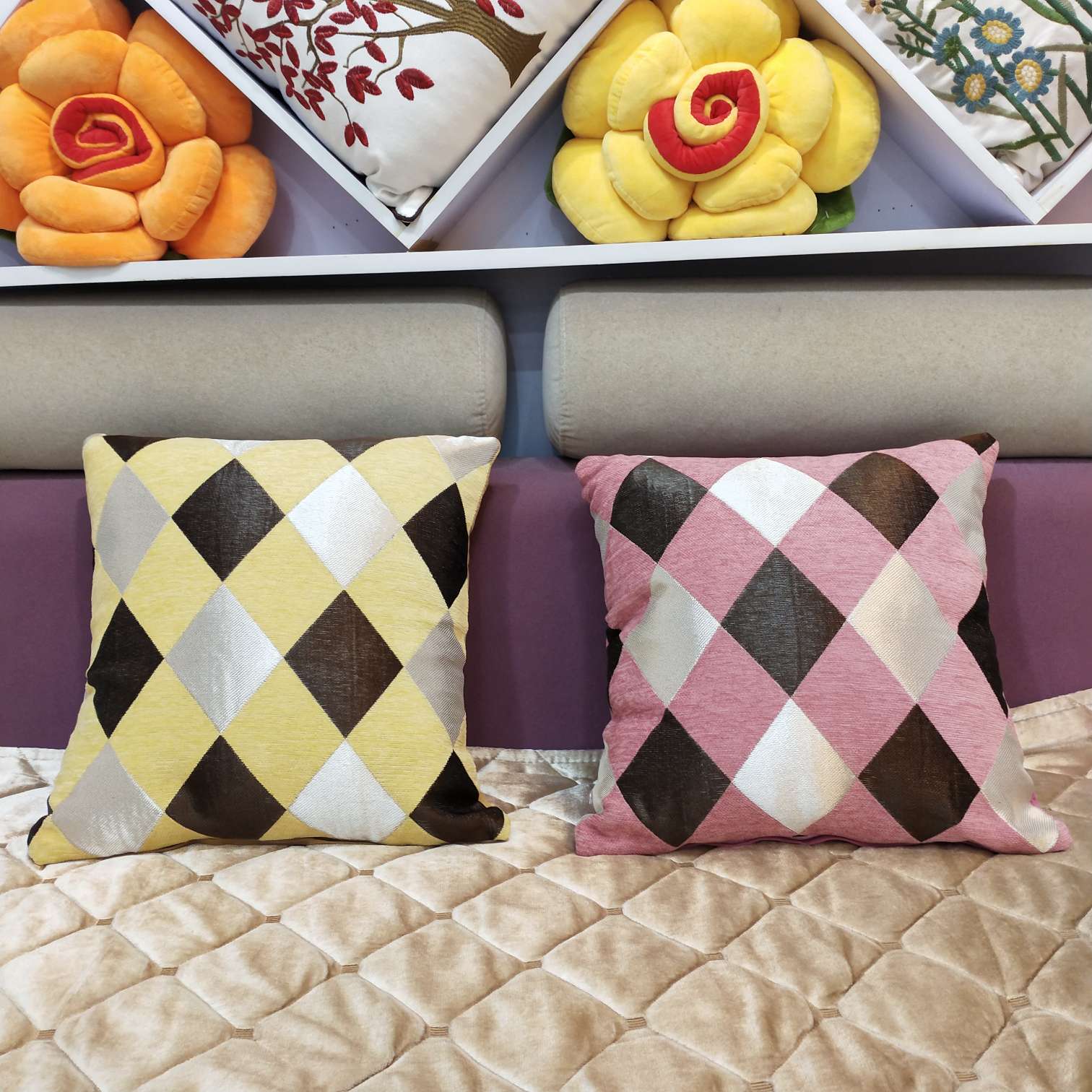 Geometric simple modern sofa pillow office cushion color diamond case