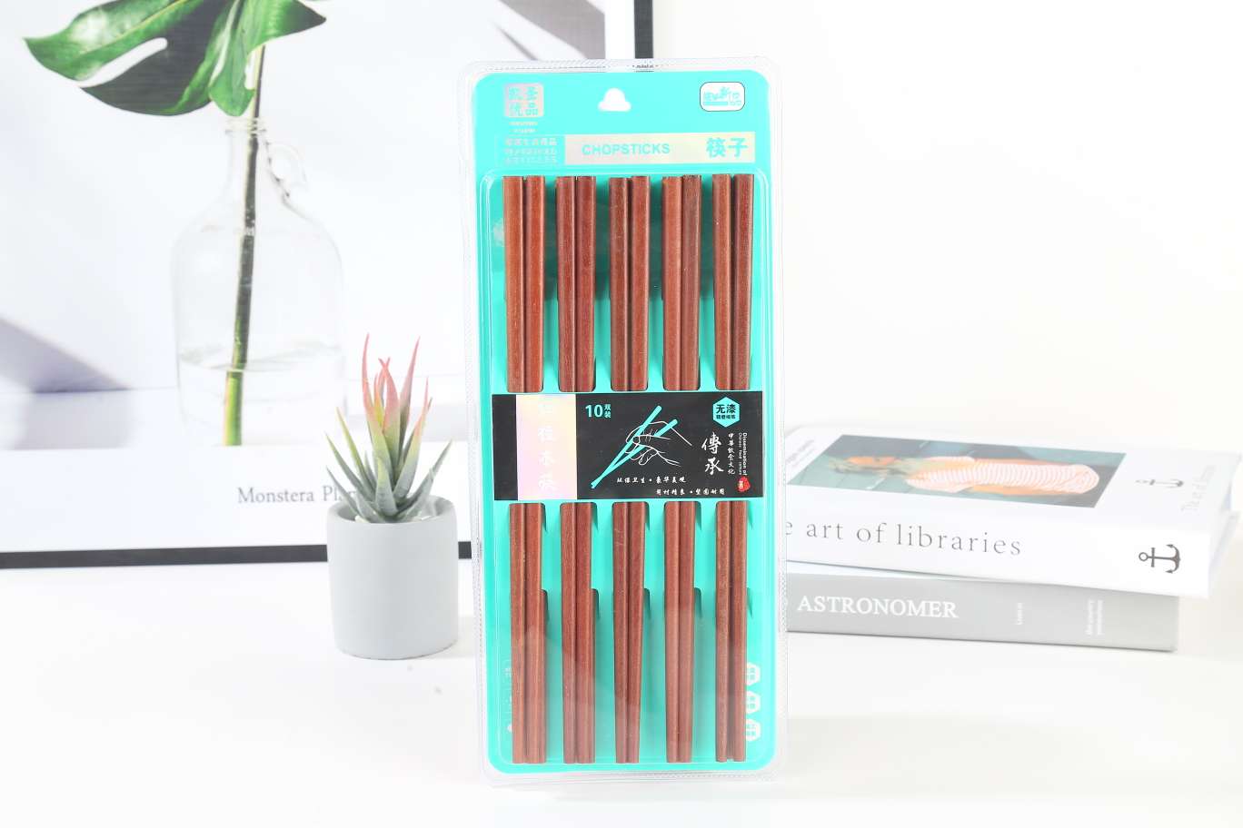 k-337 Family Chopsticks, 10 pairs of solid wood unpainted and unwaxed wood family set, high-end red sandalwood quick chopsticks