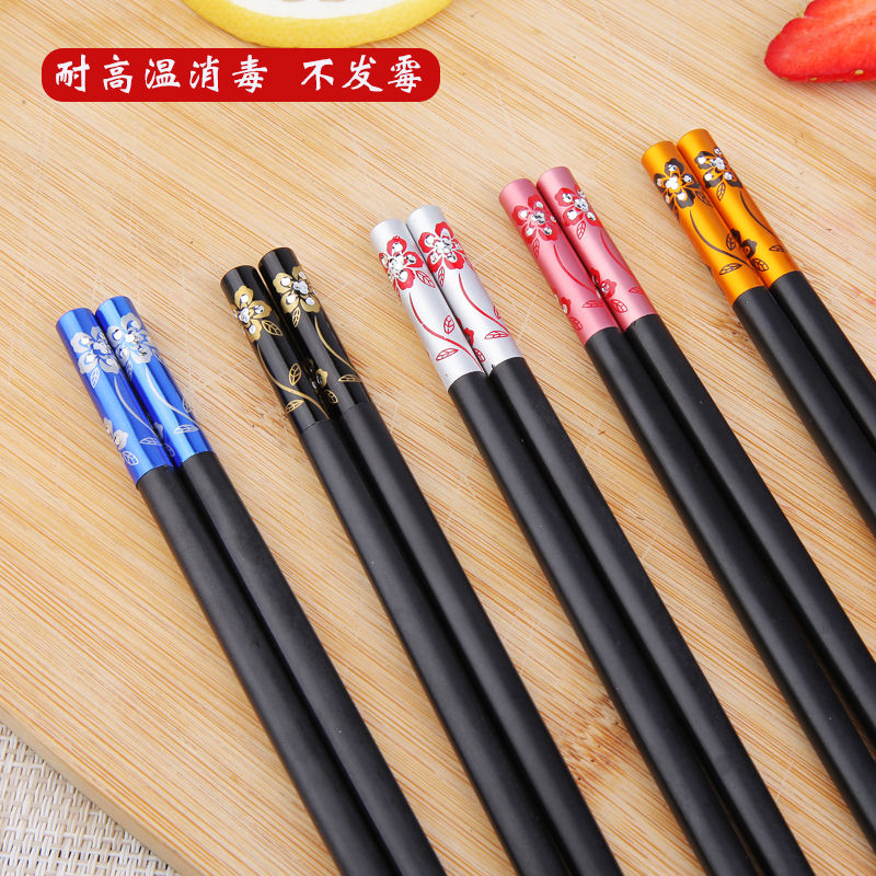 High-end alloy chopsticks for home use, Flower Language, 5-pair set, one person, one color, anti-slip, heat-resistant, mold-free and easy to clean Item Picture