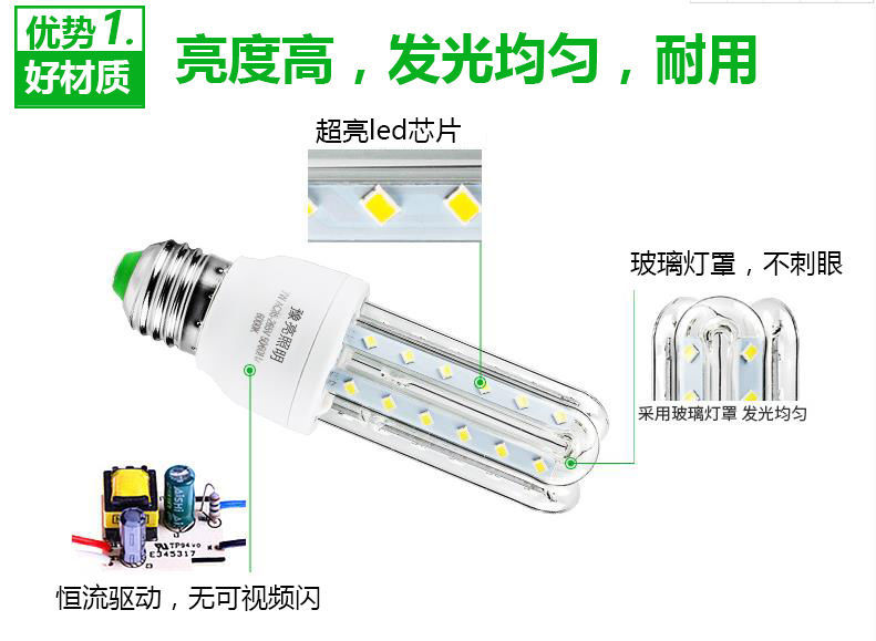 新款超亮U型16W节能灯家用客厅灯卧室灯白光灯泡详情图3