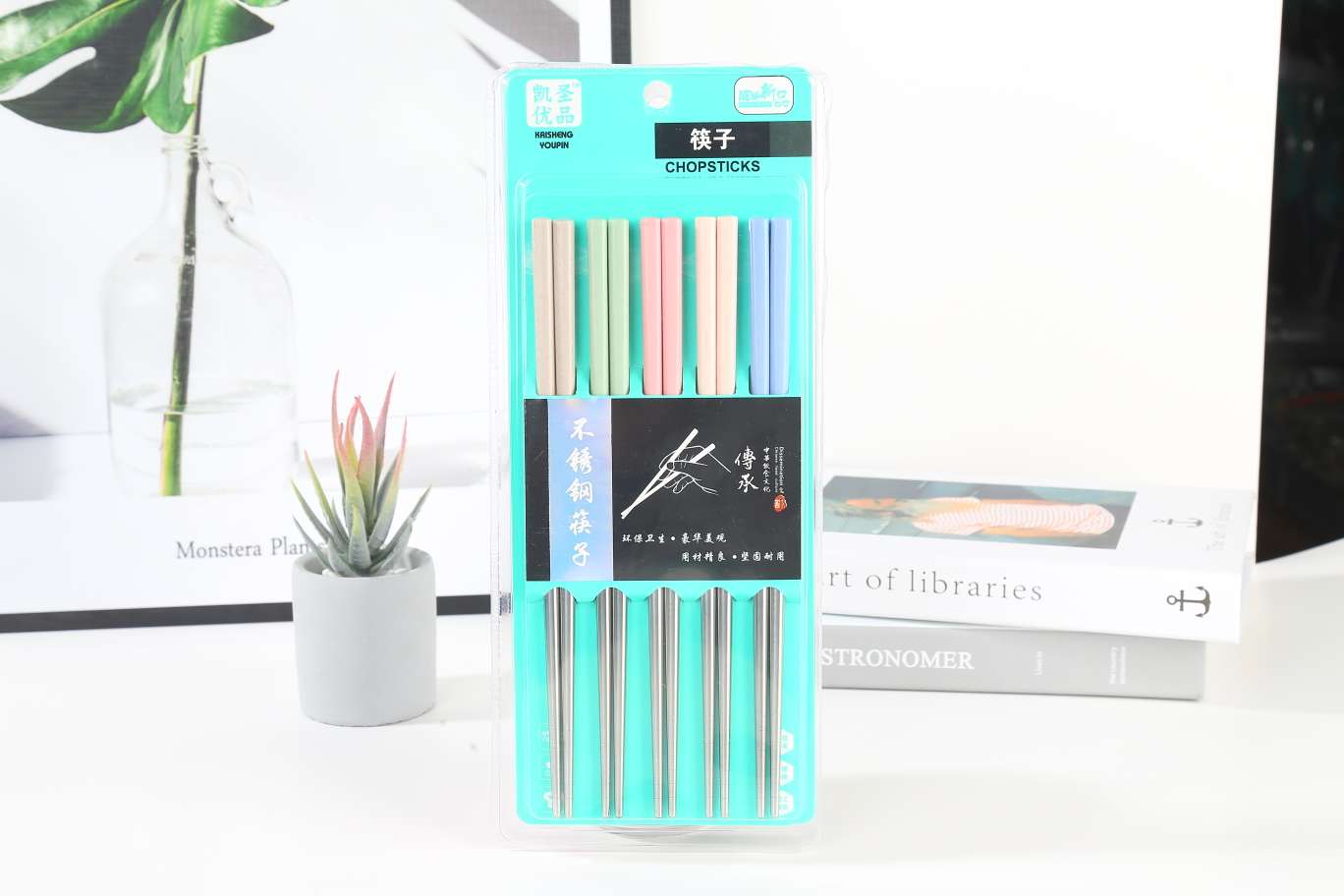 k-316 Wheat Straw 201 stainless steel Chopsticks Household Set, environmentally friendly and anti-slip 5 pairs Specification image