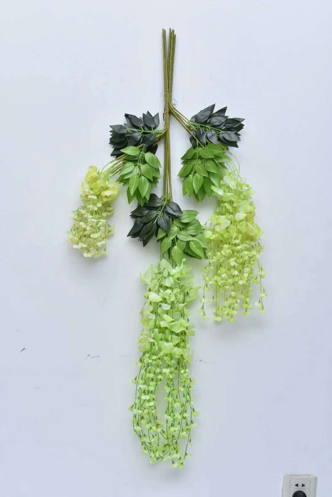 Fumin Silk Flower Factory Direct sales wedding decoration wisteria flowers, artificial flowers, living room decoration, broad bean flowers, plastic wisteria, green leaf wisteria, wisteria flower factory wholesale, long wisteria flowers Specification image