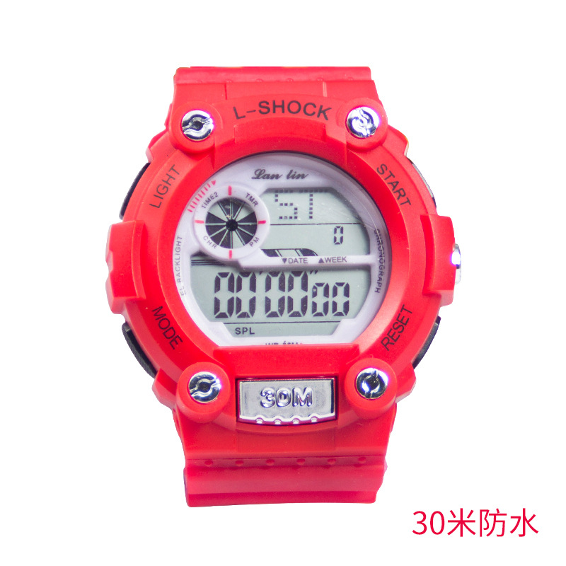 Factory direct sales: Fashionable outdoor sports mountaineering 30-meter children's waterproof LED wristwatch, men's and women's models, luminous electronic details Picture