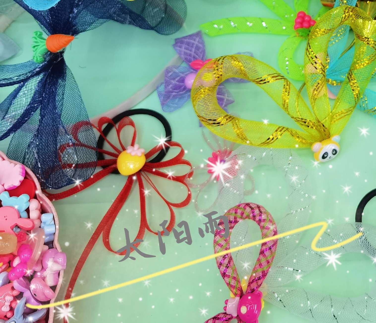 Fishbone fishing net elastic yarn net factory direct selling handicraft accessories flower decoration, children's head hoop hairpin accessories details Picture