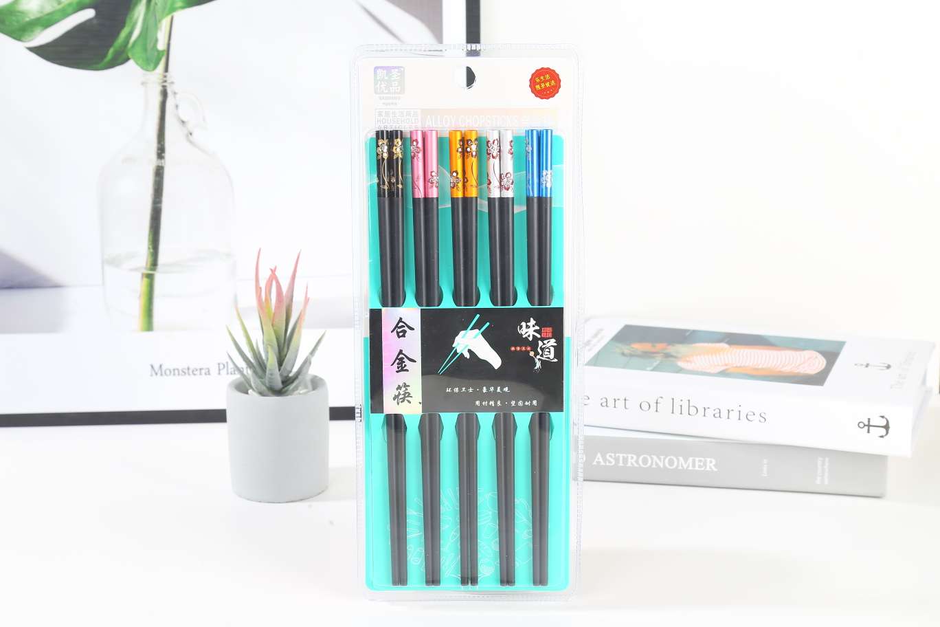 High-end alloy chopsticks for home use, Flower Language, 5-pair set, one person, one color, anti-slip, heat-resistant, mold-free and easy to clean