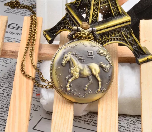 Large-sized zodiac pocket watch horse