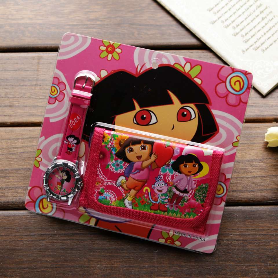 厂家直销儿童款卡通布艺零钱包手表 儿童卡通钱包手表套装批发