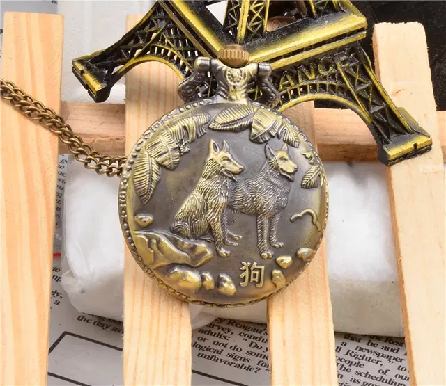 Large-sized zodiac pocket watch dog