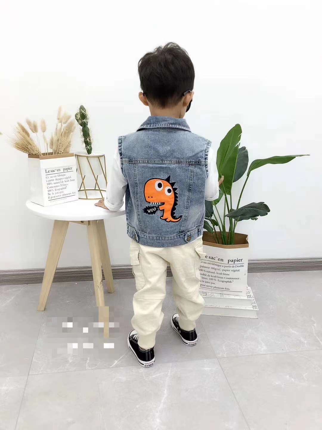 Printed denim vest jacket