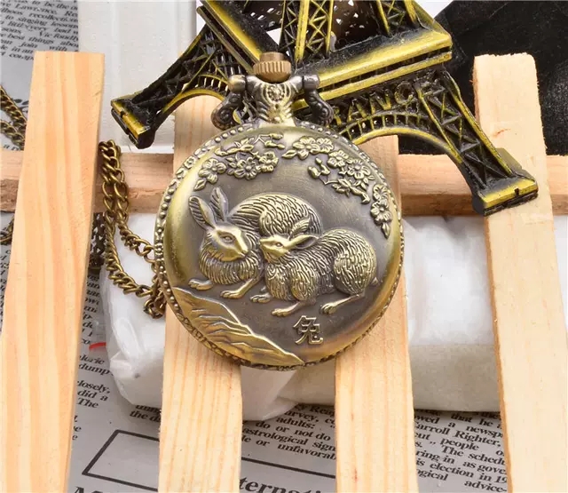Large-sized zodiac pocket watch rabbit