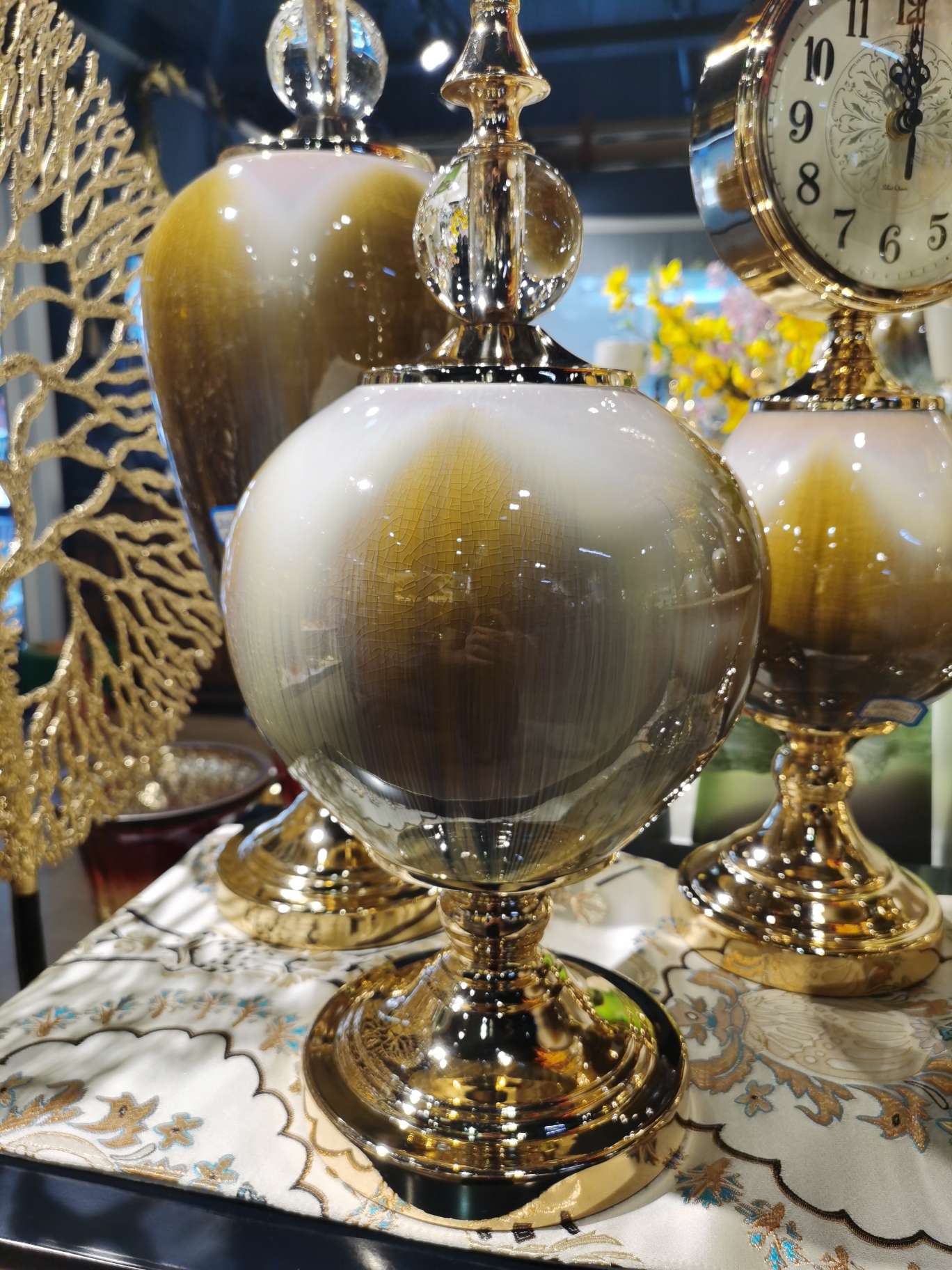 欧式新中式花瓶摆件陶瓷干花装饰客厅茶几摆设变插花花器带时钟白底实物图