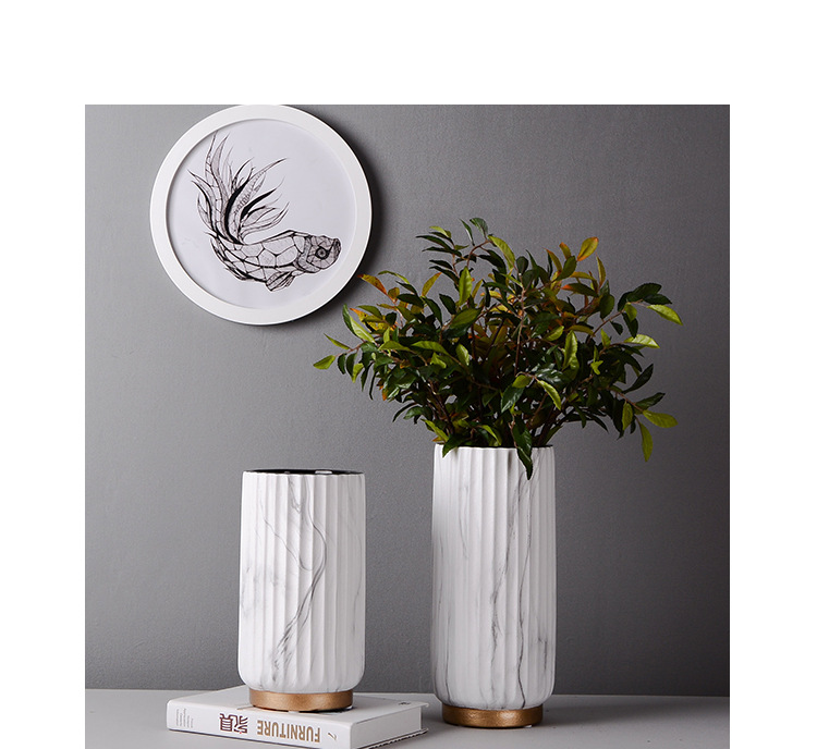 现代简约陶瓷花瓶北欧家居装饰品大理石纹插花花器客厅摆件工艺品 https产品图