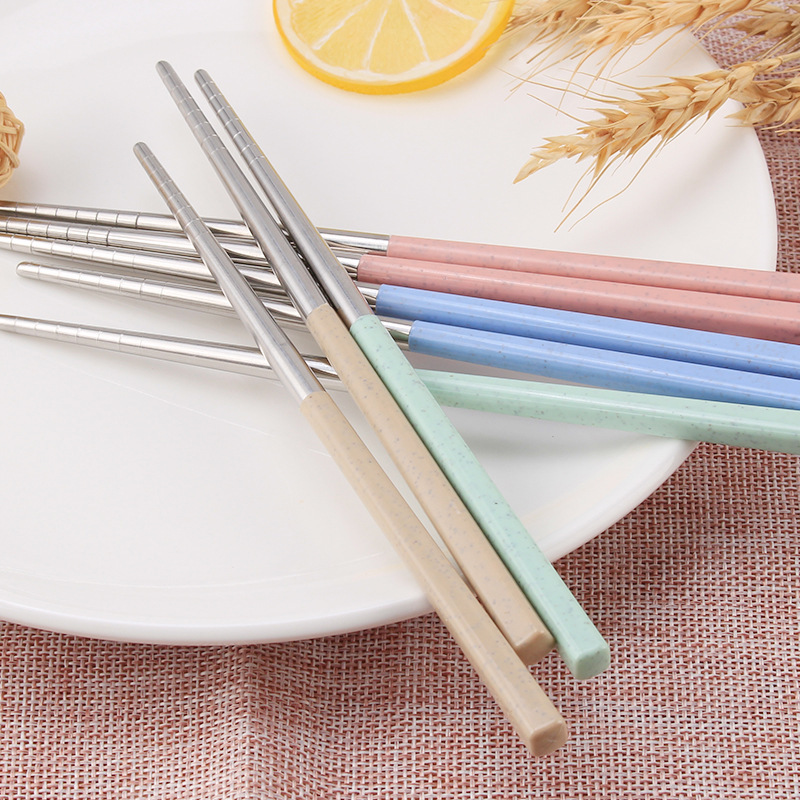 k-316 Wheat Straw 201 stainless steel Chopsticks Household Set, environmentally friendly and anti-slip 5 pairs undefined