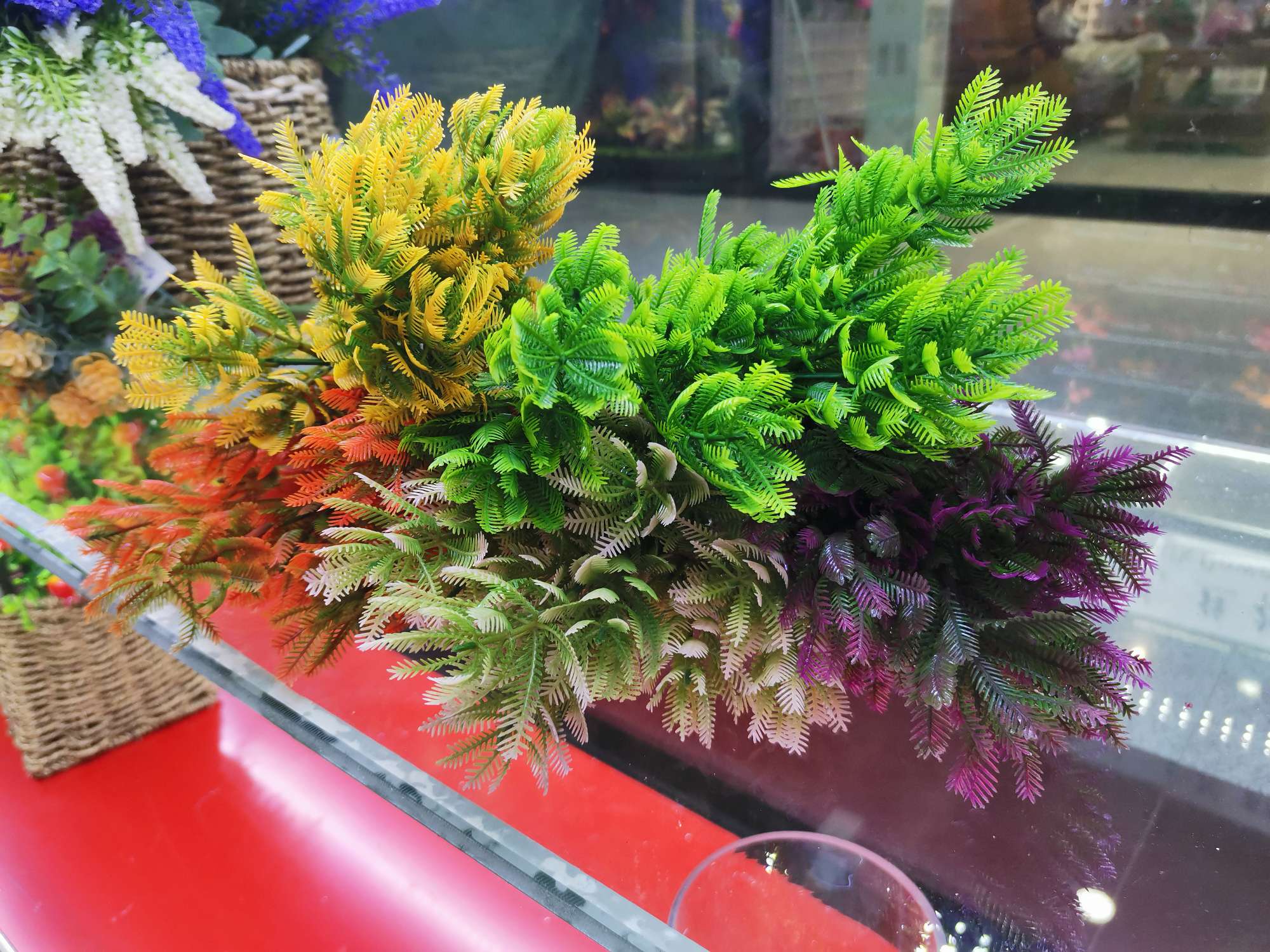 Simulated green plants and aquatic plants, simulated 7-pronged winter jasmine, engineering flowers, decorative flowers