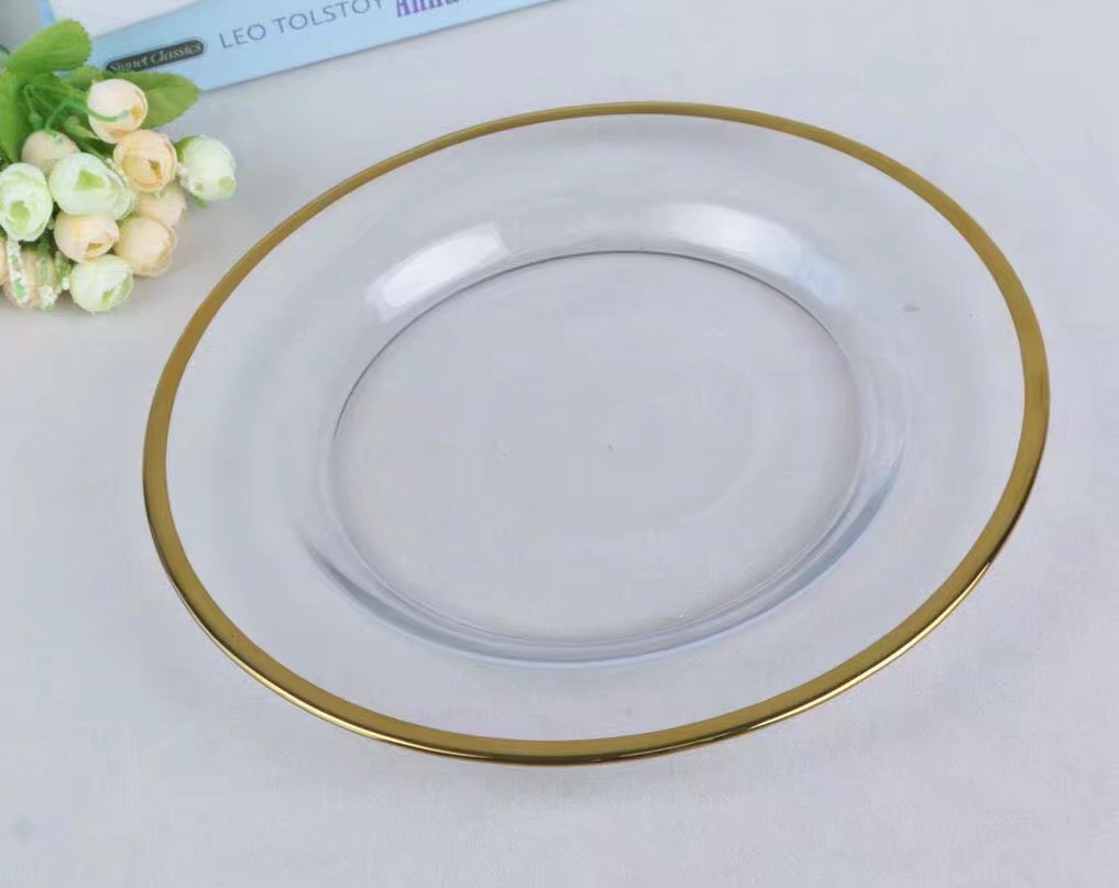 电镀金边玻璃盘子个性装饰品客厅装饰开业软装家居奢华时尚创意家居装饰品炫彩001