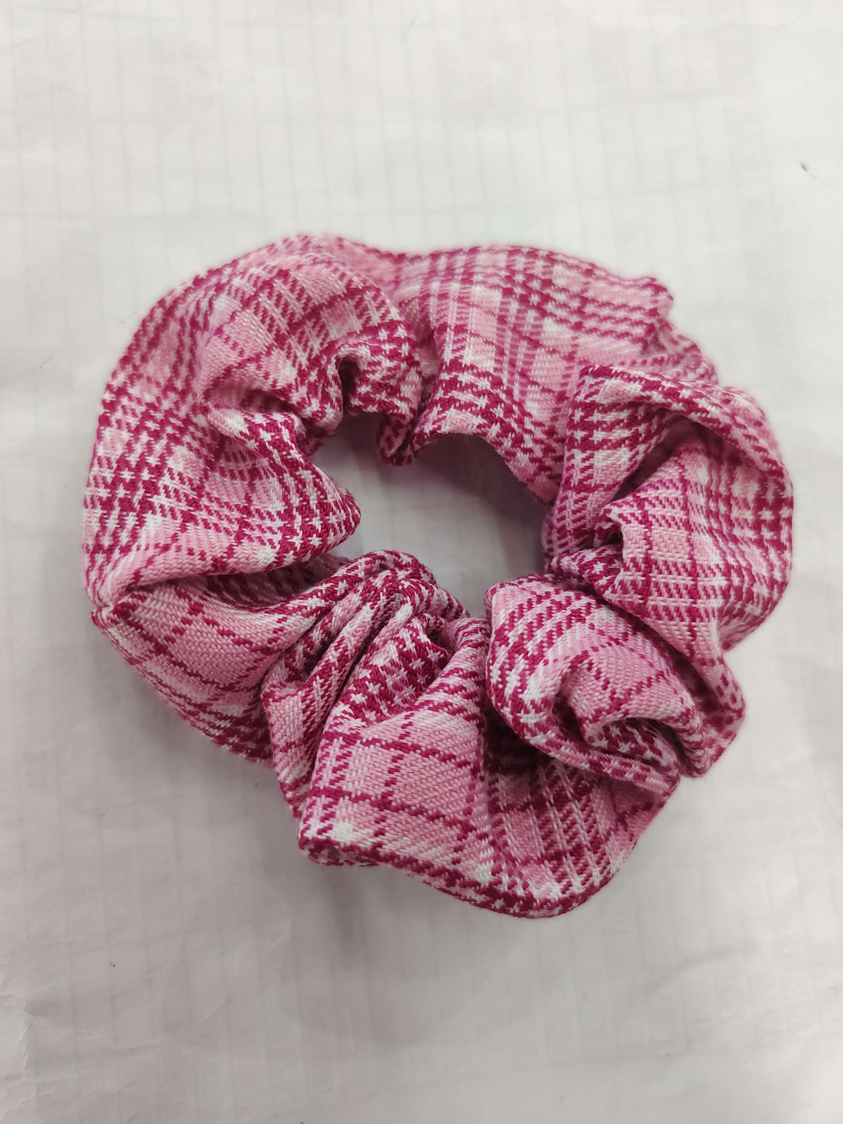 Rose red bm retro checkered pig large intestine hair band, simple fat intestine hair tie, Korean hair bandage