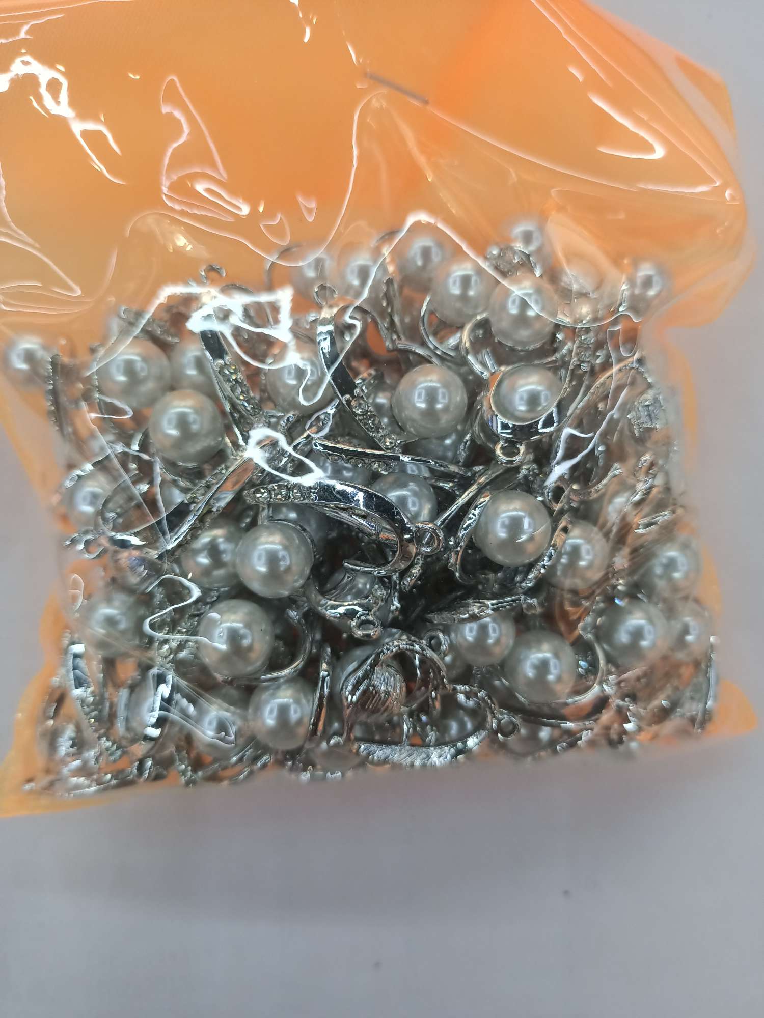 银色桃心带珍珠合金配件 志得饰品配件 DIY 网红爆款