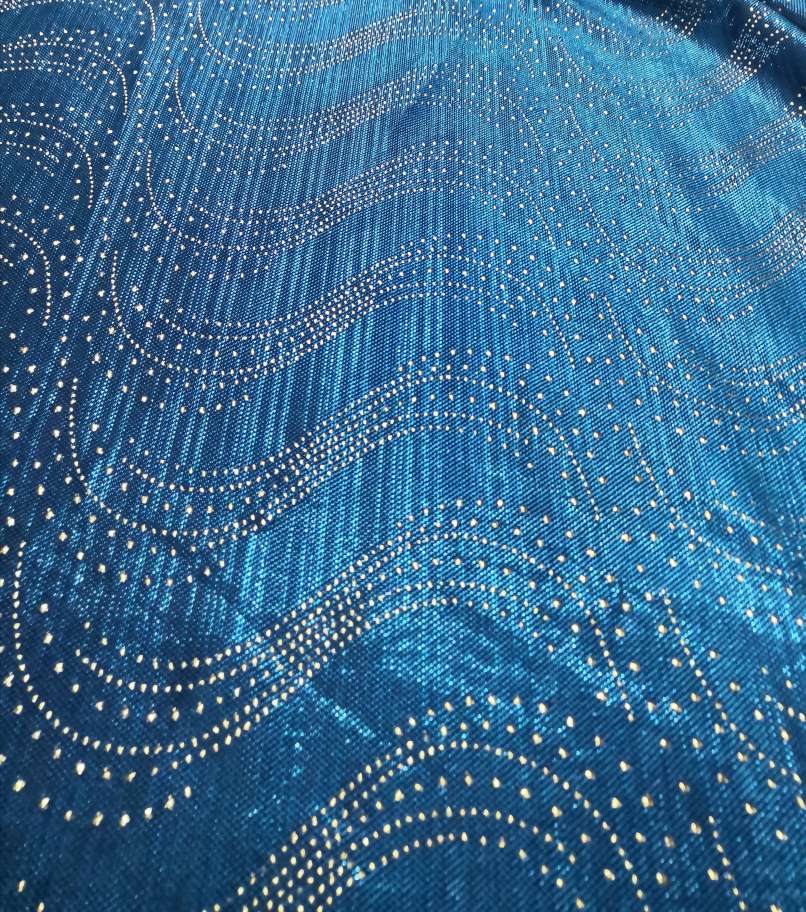 S-shaped wavy textured glossy silk fabric with full dots for Muslim headscarves, hats, stage and dance costumes details Picture