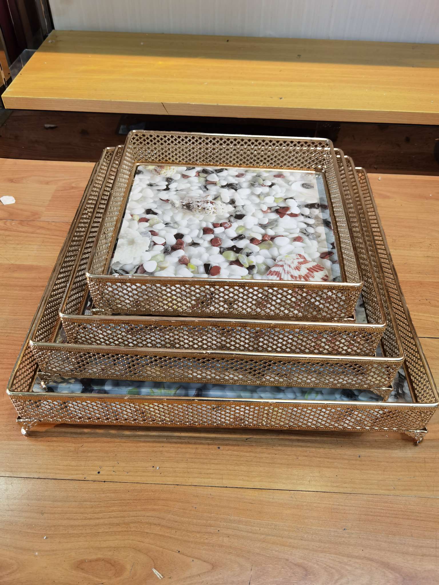 复古镀金欧式风格网格小号方形网格托盘厂家直销产品图